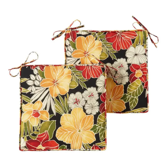 Outdoor Chair Pads Set of 2 Aloha Black Floral Square Cushions