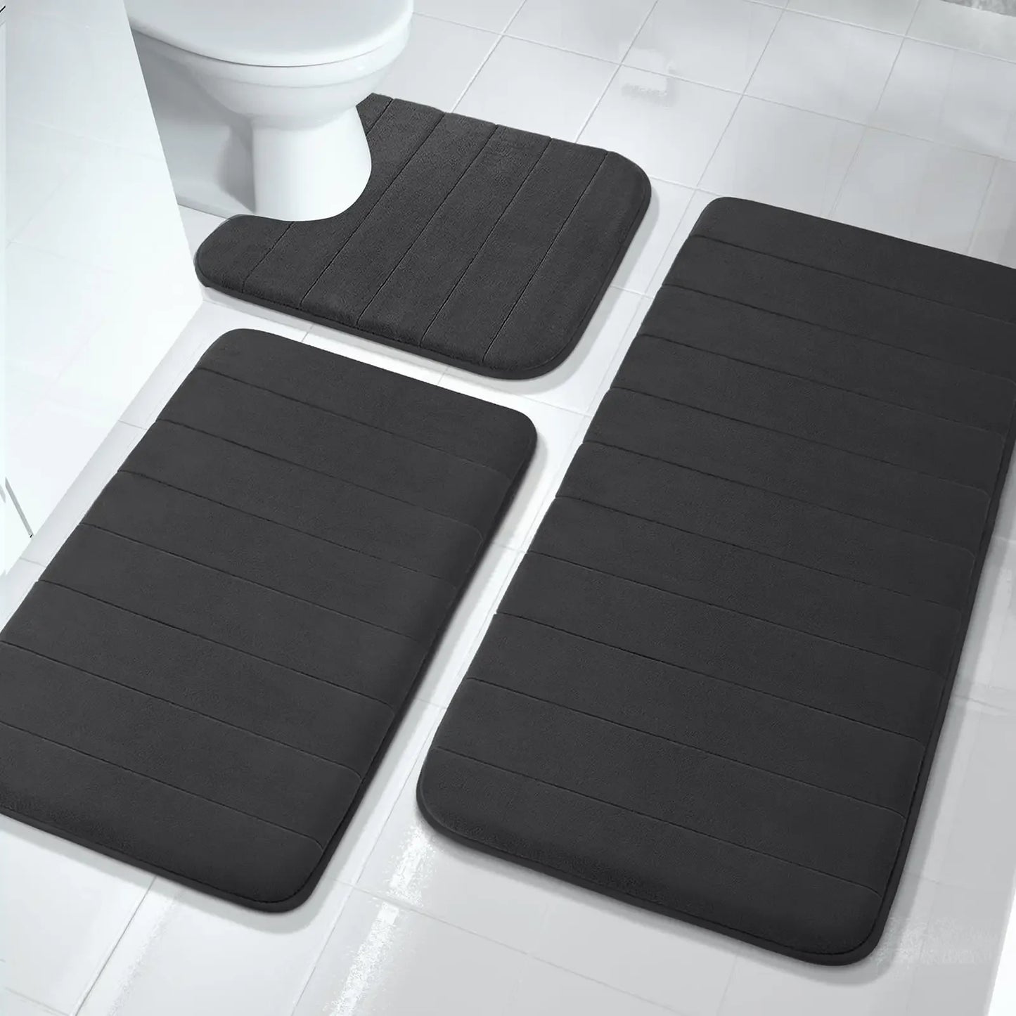Black Memory Foam Bath Mat Soft Comfortable