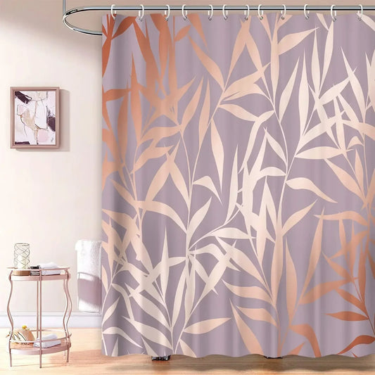 Rose Gold Shower Curtain Pink Gold Tropical Set with Hooks