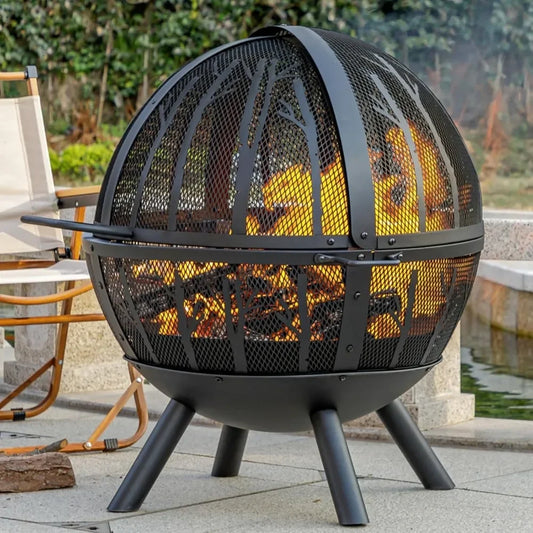 35 Inch Wood Burning Fire Pit with BBQ Grill, Heavy Duty