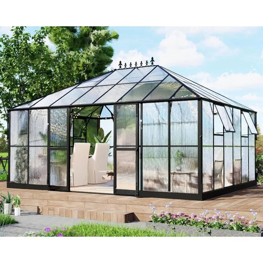 16x12x9.5 FT Pavilion Styled Greenhouse 4 Vent Windows Polycarbonate