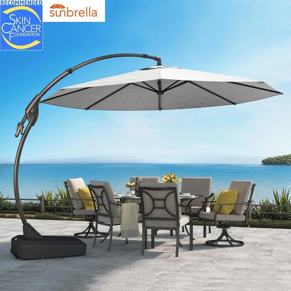 12 FT Cantilever Umbrella with Base, Outdoor Round Umbrella