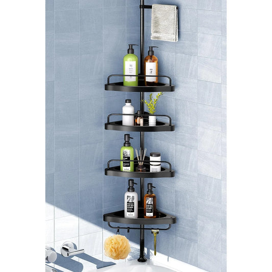 4 Tier Corner Shower Caddy Adjustable Tension Pole Stainless Steel