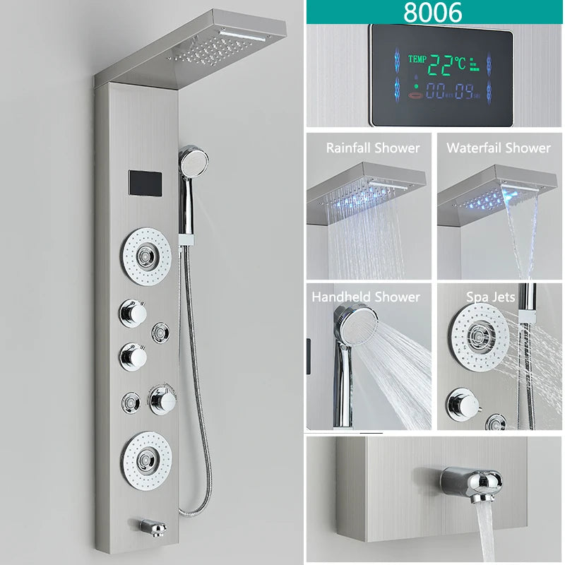 LED Light Bathroom Shower Faucet Set LED Rainfall Shower Panel System