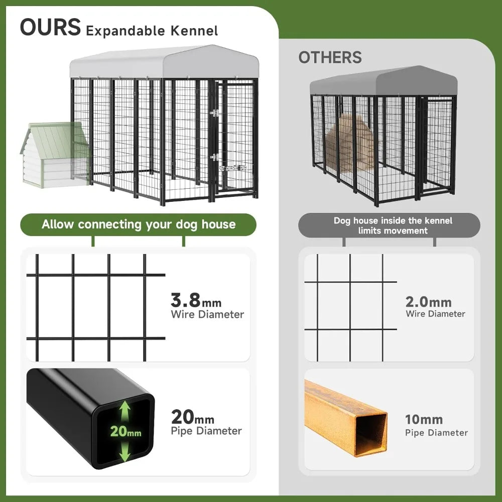 XMSJH Outdoor Dog Kennel Pen With Roof And Swivel Feeders