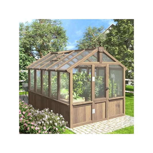 6x10FT Wooden Greenhouse, Greenhouse with Cedar Frame, nt