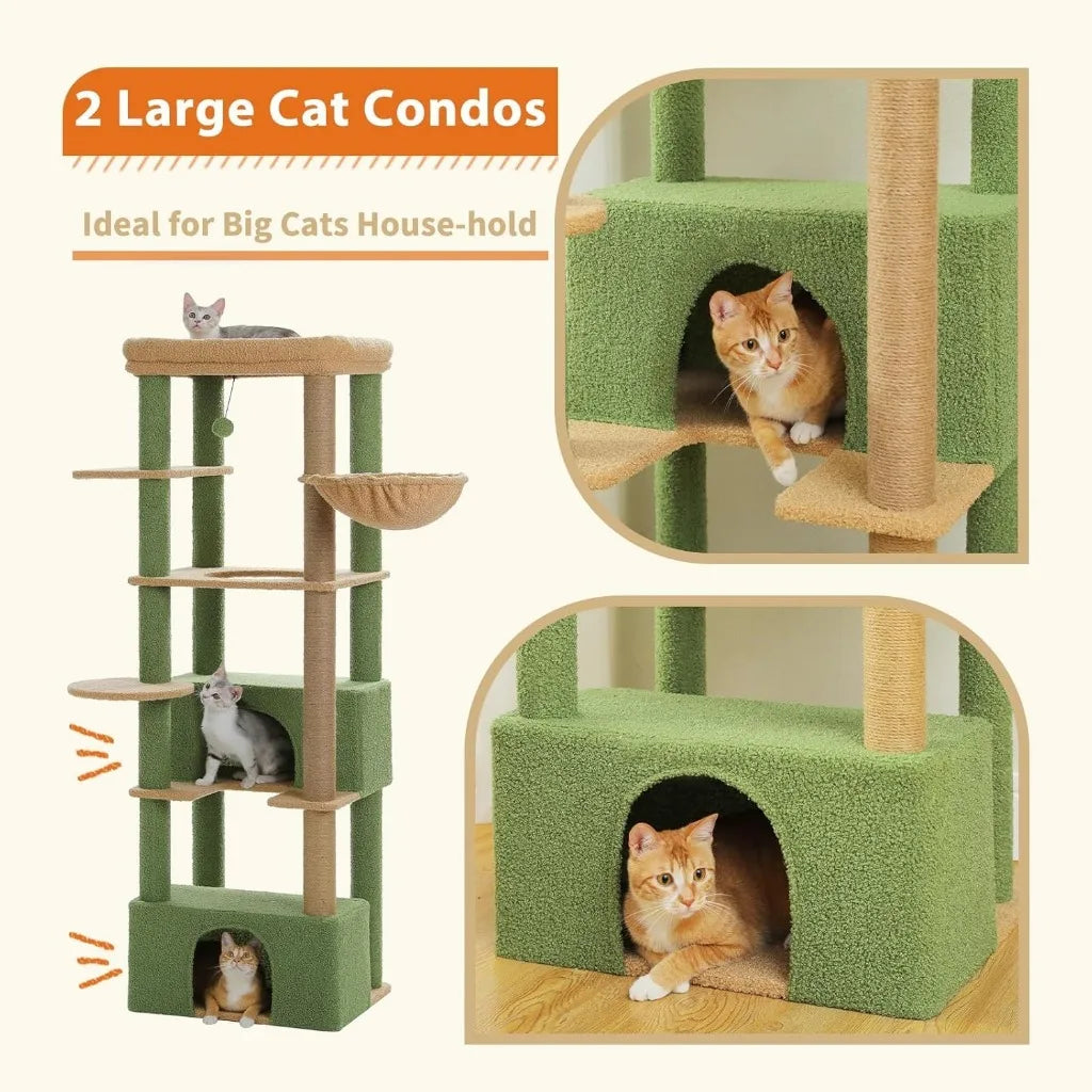 68'' Cat Tree for Large Cats 20 lbs Heavy Duty, Top Perch [21'' x 17''], 2 L