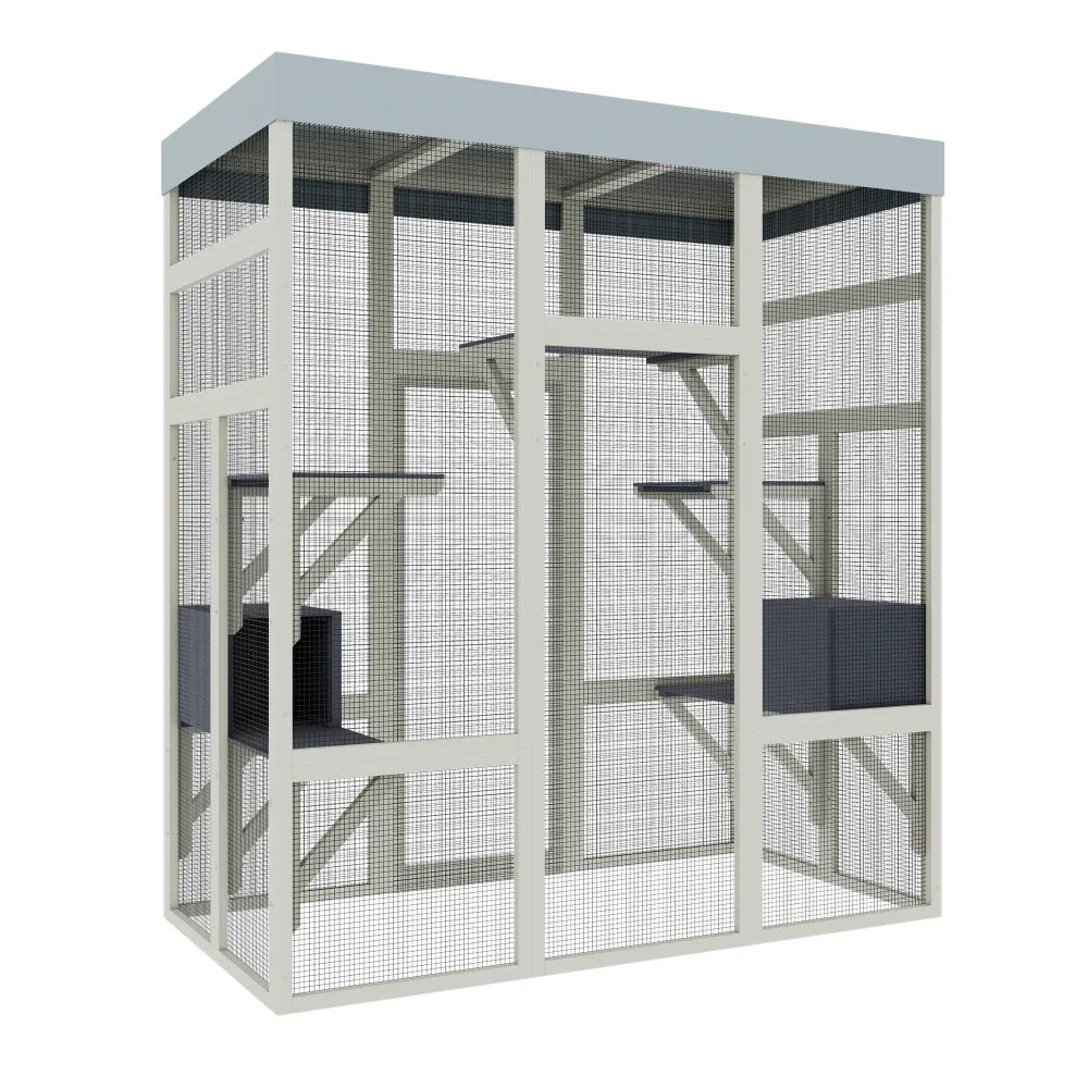 62.6" Gray Wooden Catio Outdoor Pet Enclosure with Waterproof Top