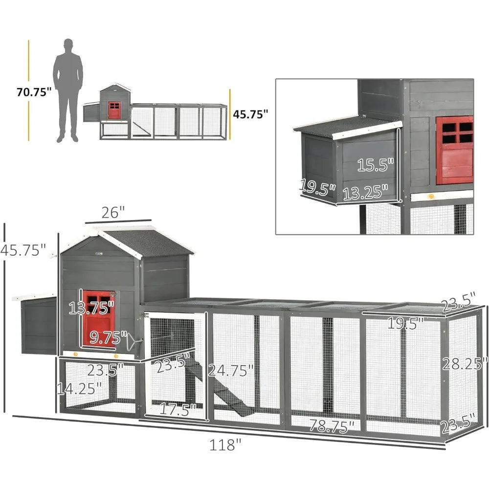 118" Extra Large Chicken Coop with Asphalt Roof
