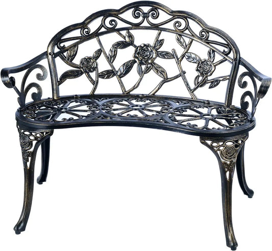 Patio Balcony Bench Double Seat, Anti-Rust Cast Aluminum