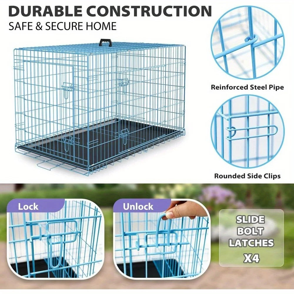 Folding wire kennel for a large dog