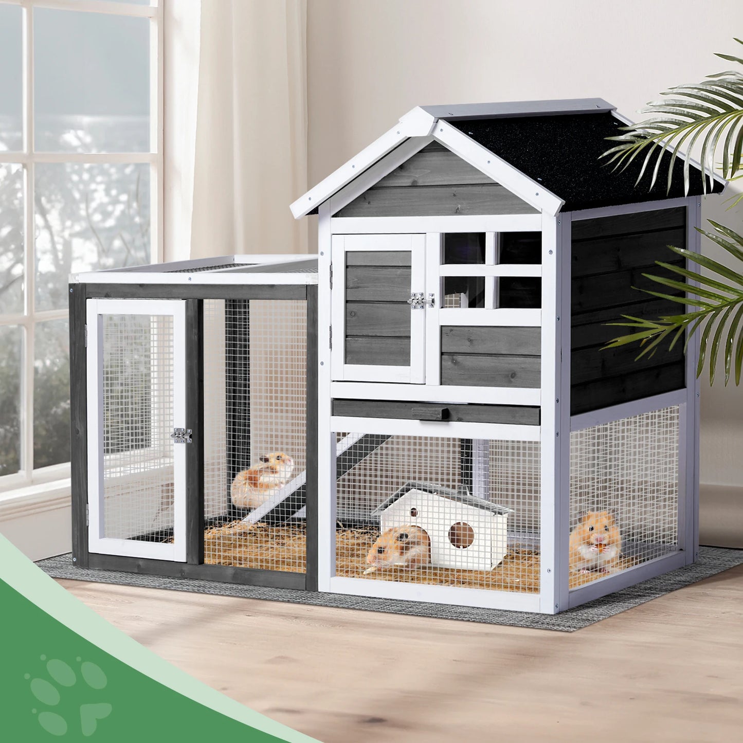 Wooden Rabbit Hutch Outdoor Chicken Coop Indoor Bunny Cage with Run