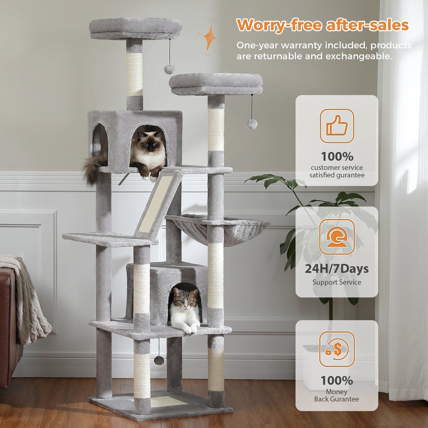 Large Tree Tower for Indoor Cats Multi-Level Plush