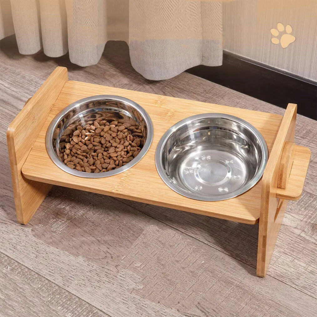 Raised Wooden Pet Food, Water Bowls