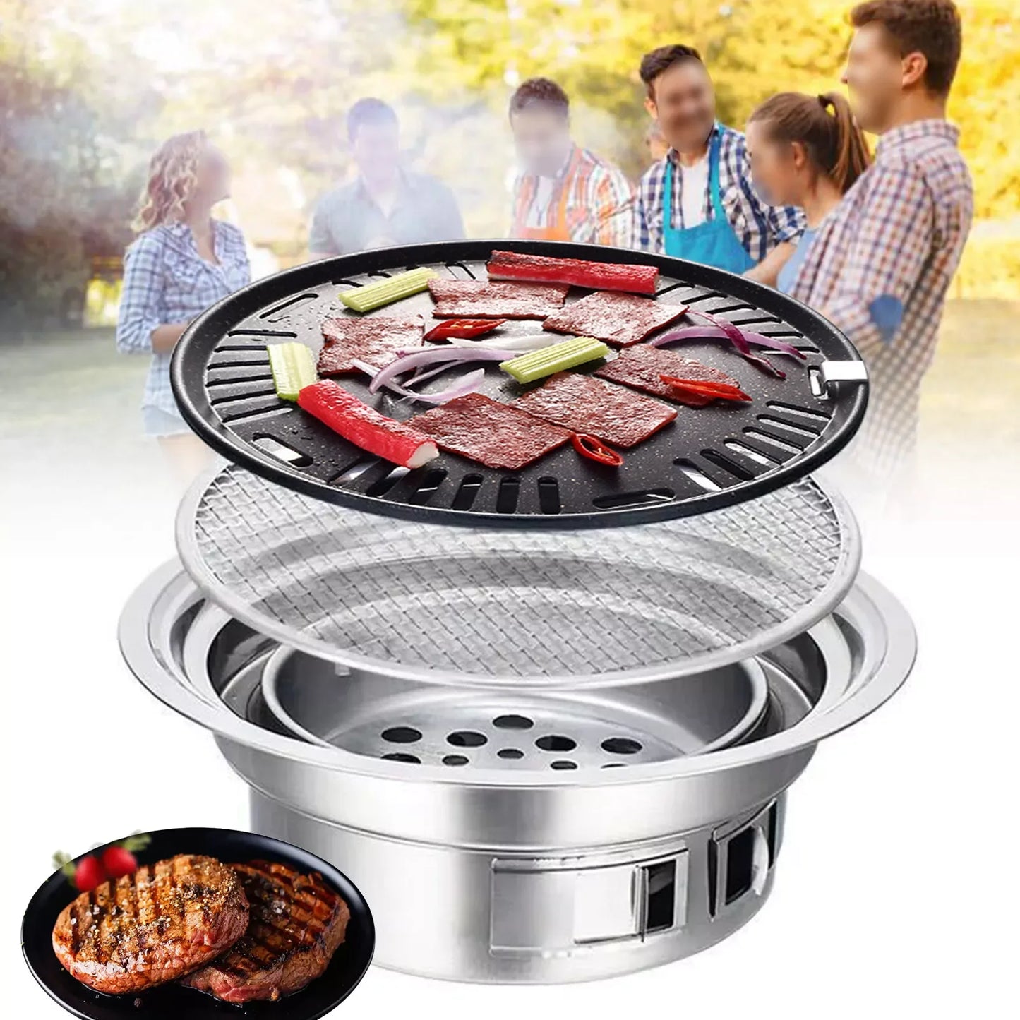 Japanese / Korean Style Stainless Hibachi BBQ Picnic Table Grill