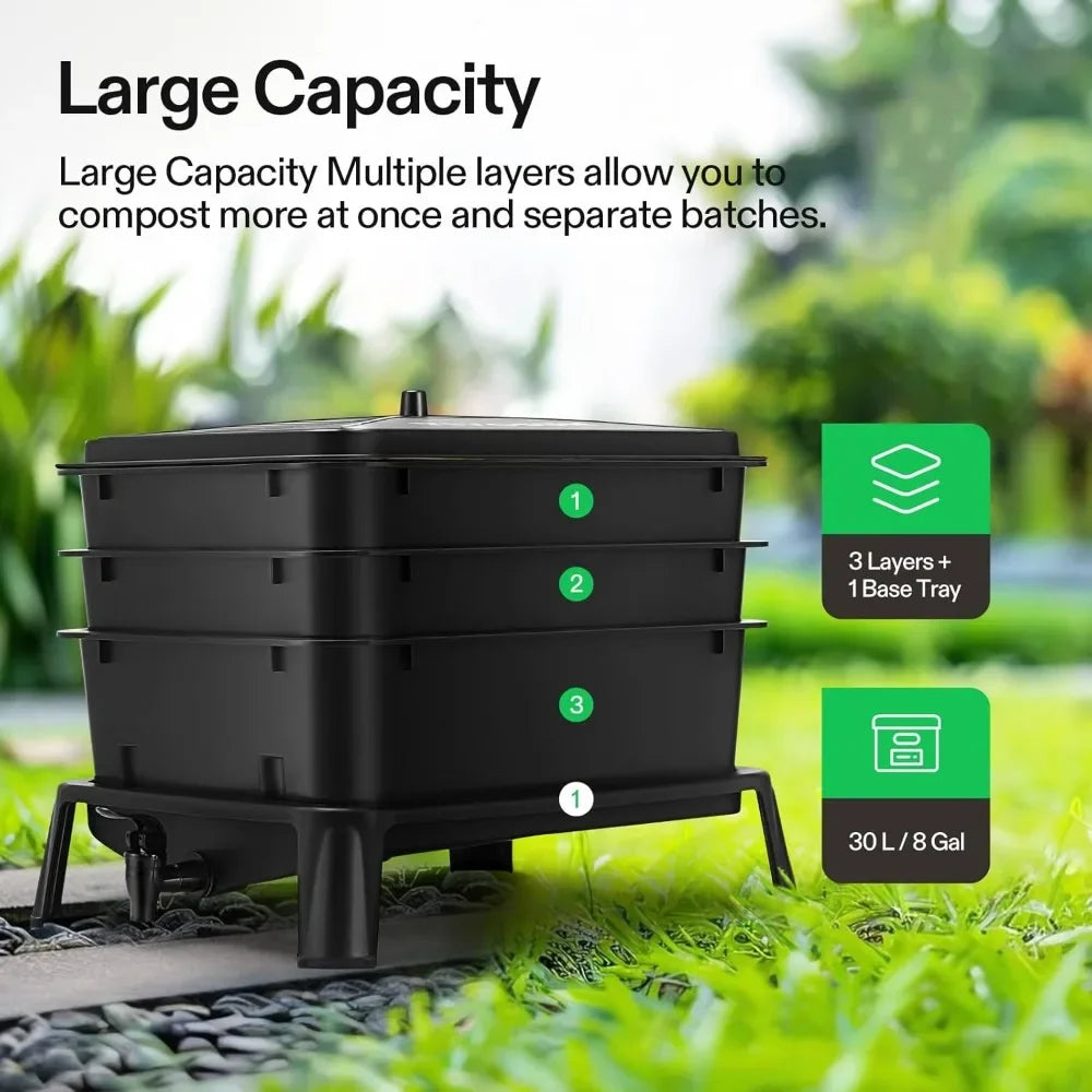 3-layer Worm Compost Bin, 30L Worm Composter