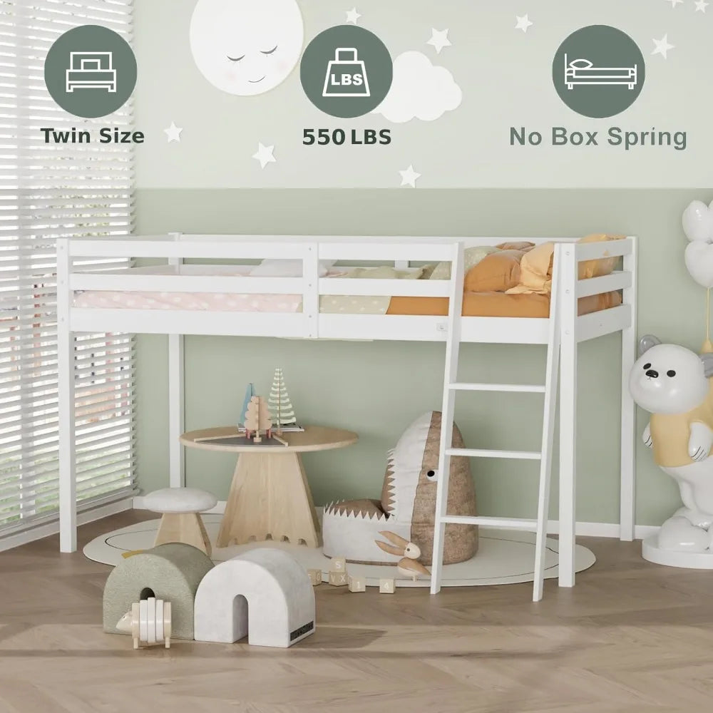 47'' Tall Junior Low Loft Bed with Stairs