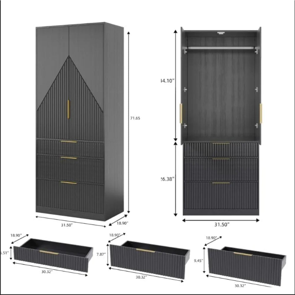 ,71.7" - 4 Door Freestanding Armoire Wardrobe Closet