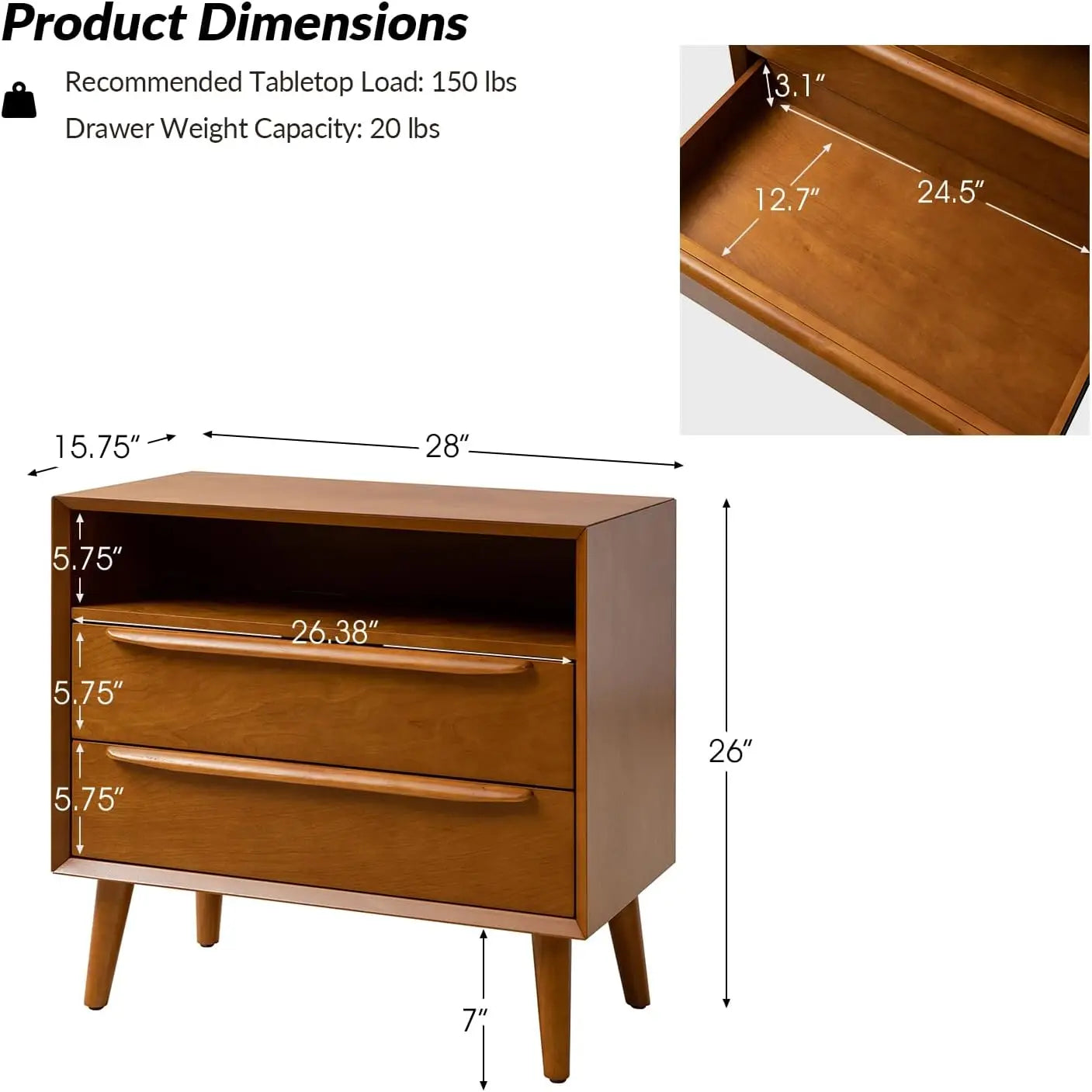 Set of 2 Mid-Century Nightstands with Charging Station