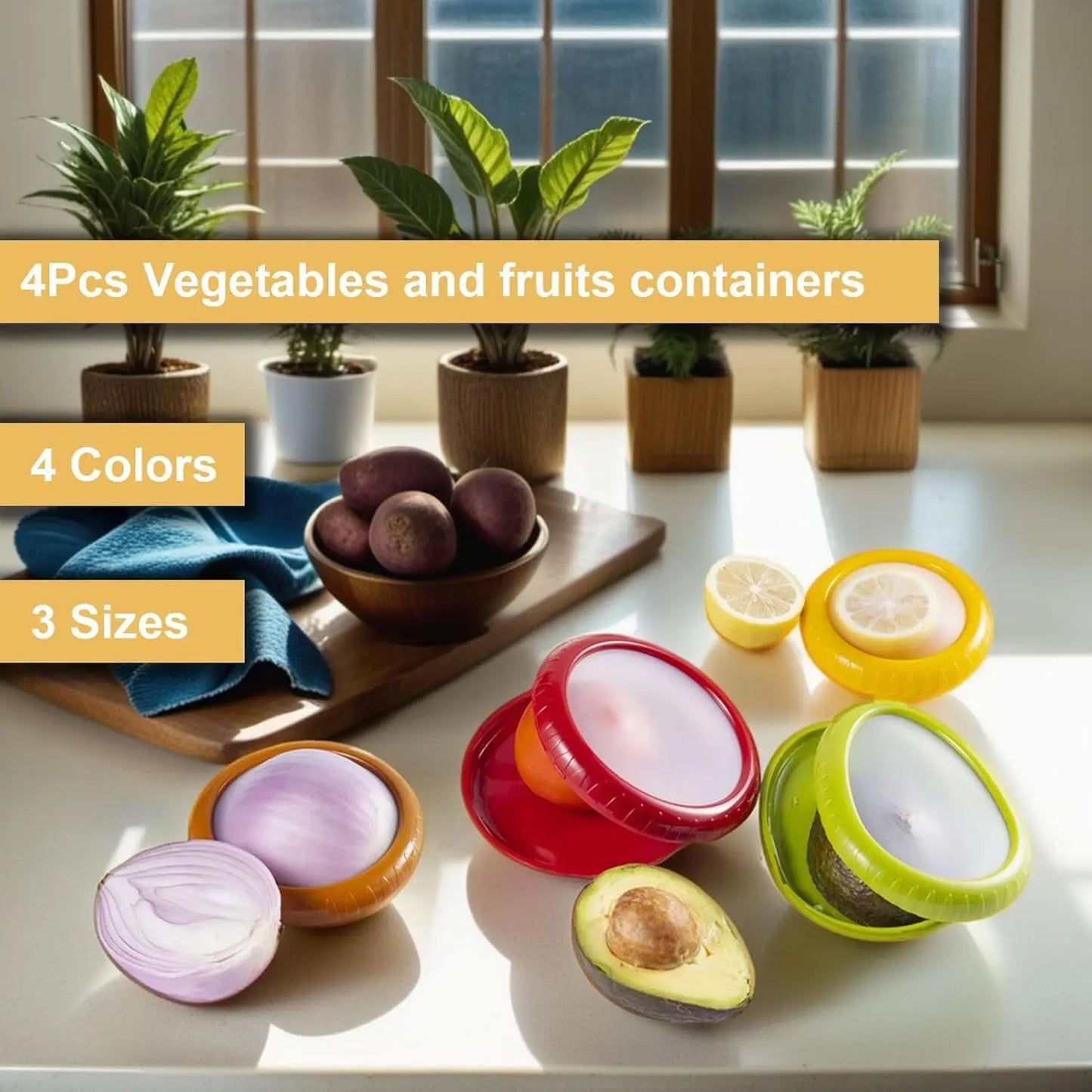4Pcs Silicone Storage for Onion, Avocado, Fruit, Garlic, Tomato, Pepper
