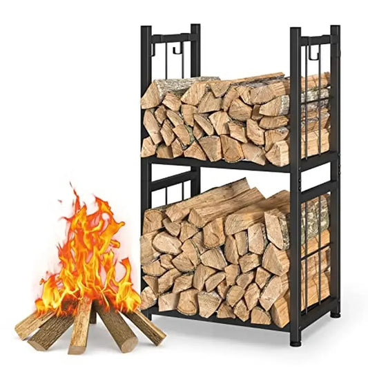 2-Tier Portable Firewood Rack Sturdy Construction Rust-Resistant