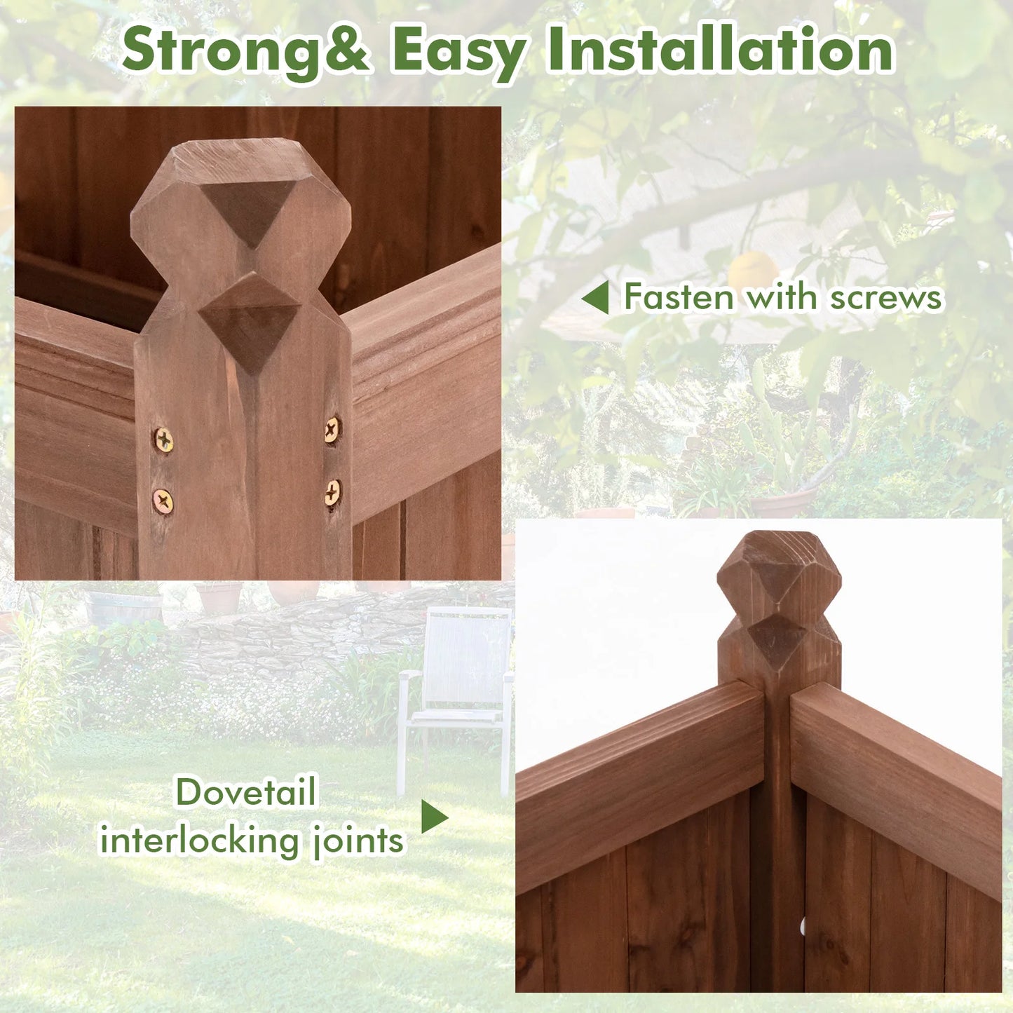 Wooden Raised Garden Bed Planter With Drainage Corners