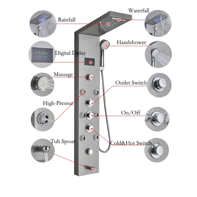 LED Light Bathroom Shower Faucet Set LED Rainfall Shower Panel System