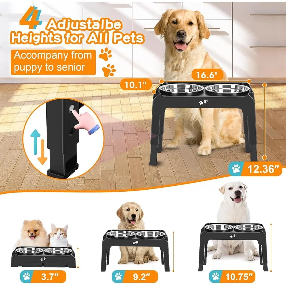 Foldable Adjustable Dog Bowl Stand with Non-Slip Base