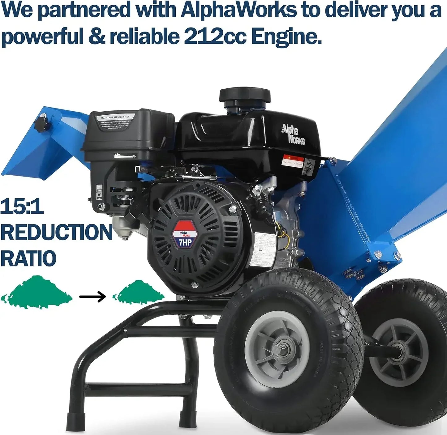 Wood Chipper Heavy Duty, 7 HP Gas Powered