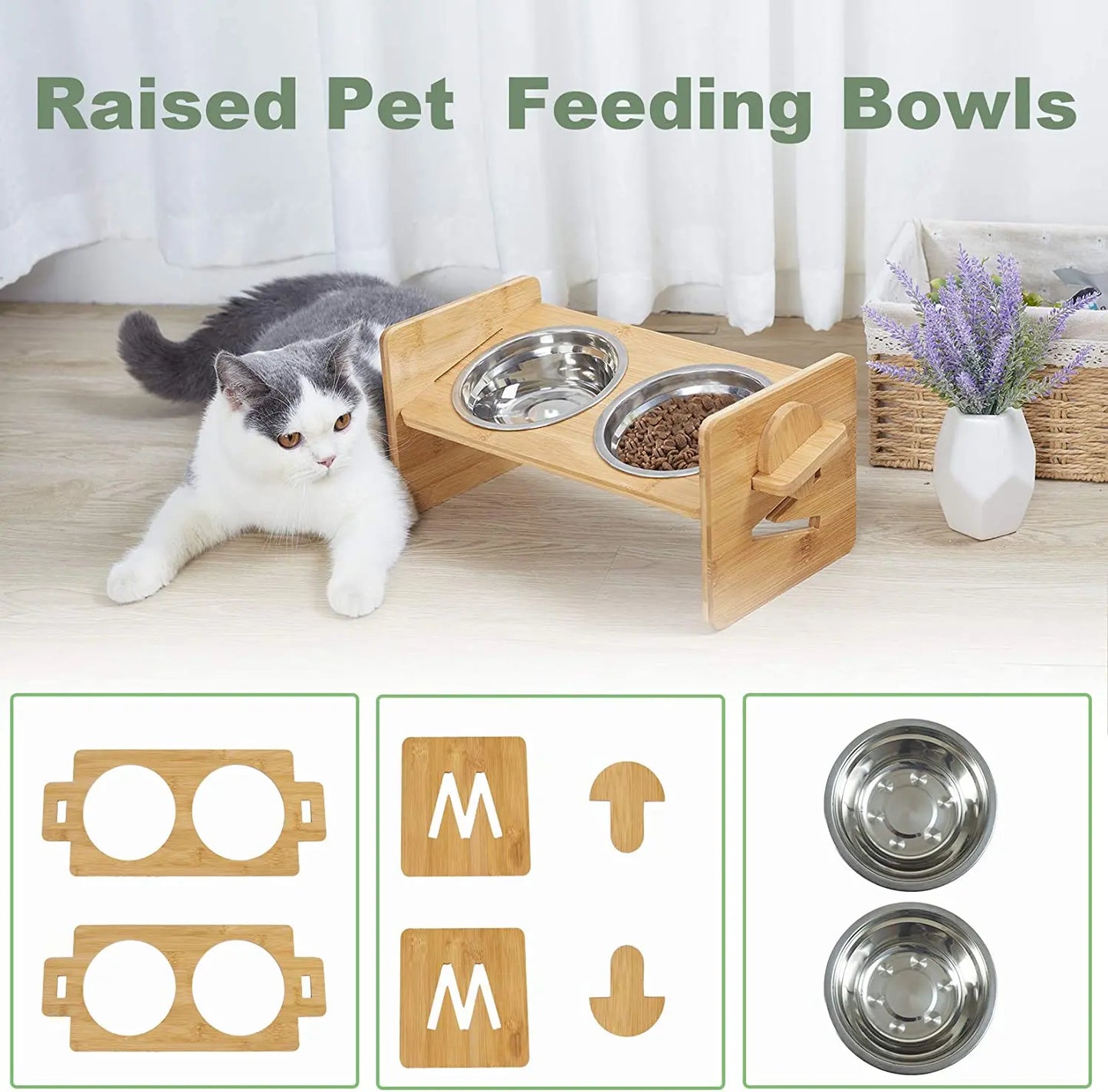 Raised Wooden Pet Food, Water Bowls