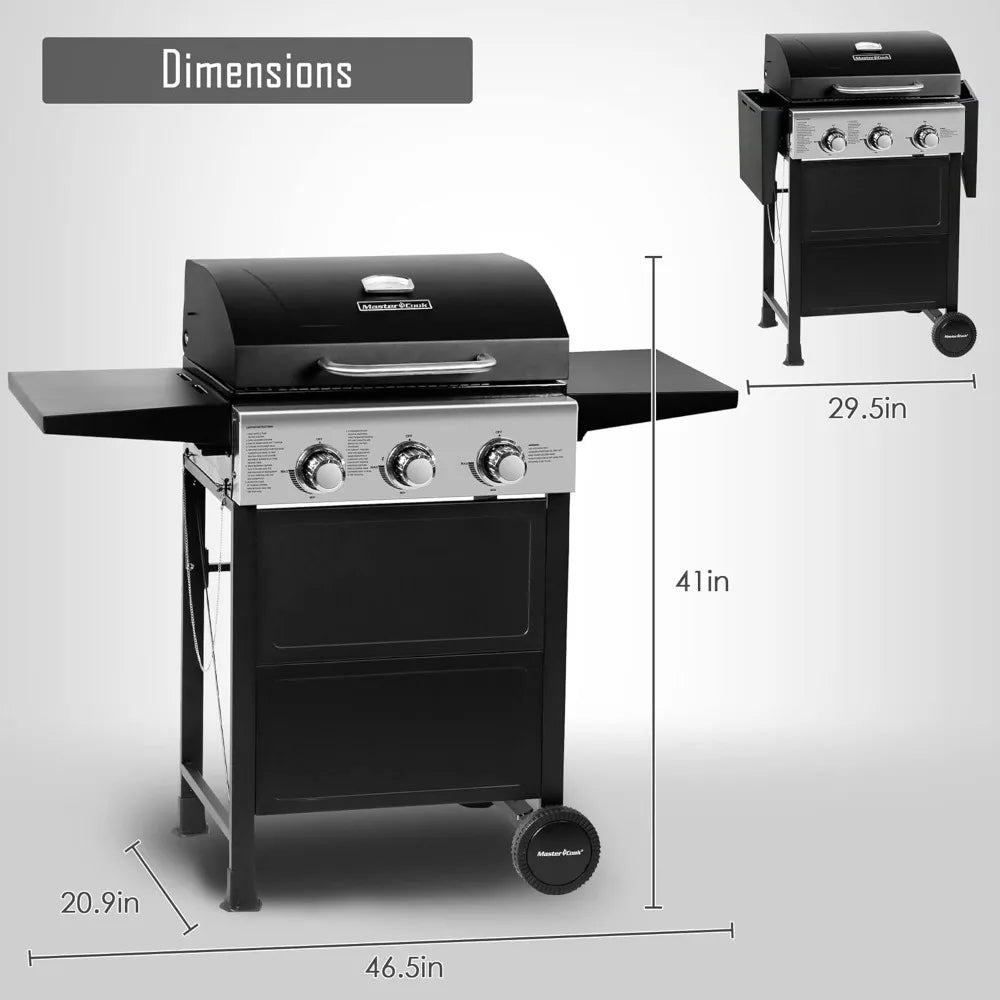 3 Burner BBQ Propane Gas Grill, Stainless Steel