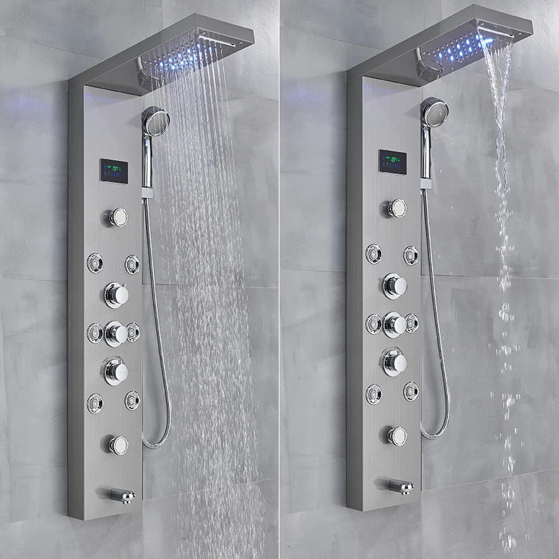 LED Light Bathroom Shower Faucet Set LED Rainfall Shower Panel System