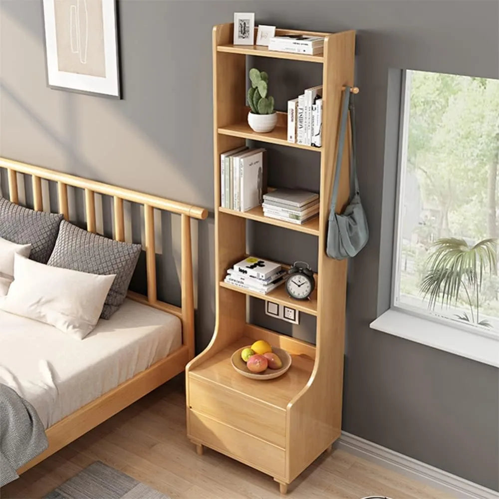 Oak Bedside Table Bookshelf - 71" Tall