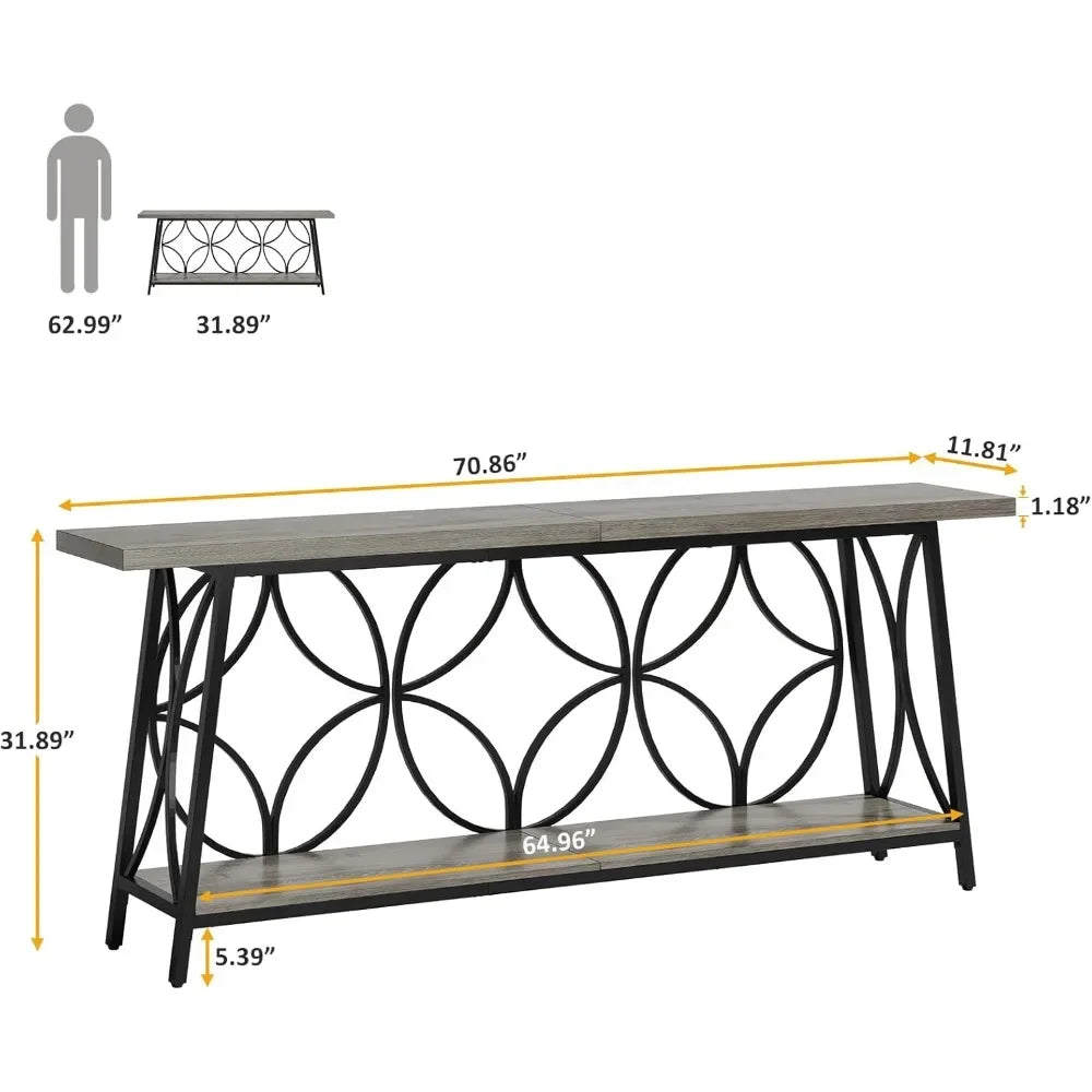 70.9-Inch Sofa Table, 2-Tier Narrow Console Table