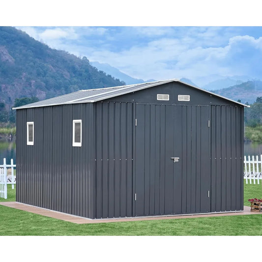 10x12x7.5 FT Outdoor Storage Shed, Metal shed with 2 Clear Panels