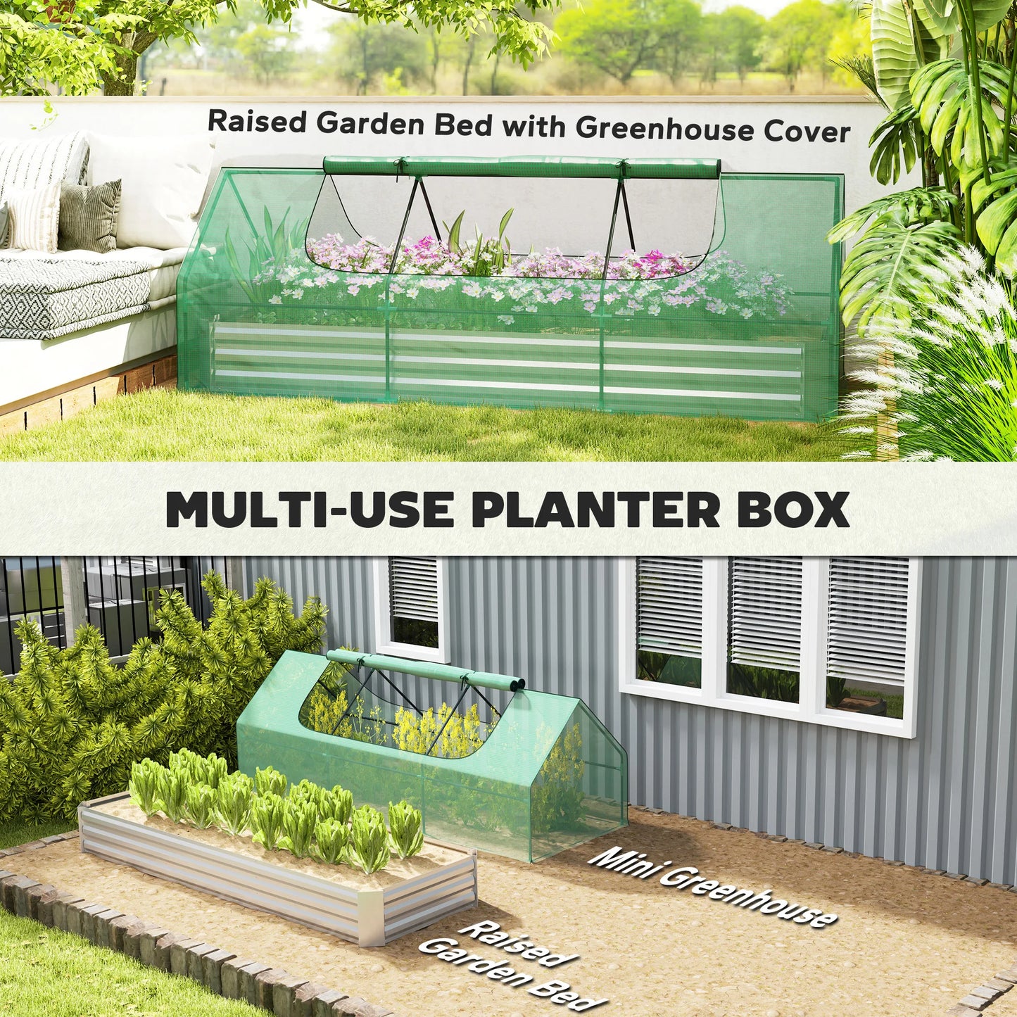 Outsunny 8.6 X 3 X 1ft Raised Garden Bed with Mini Greenhouse