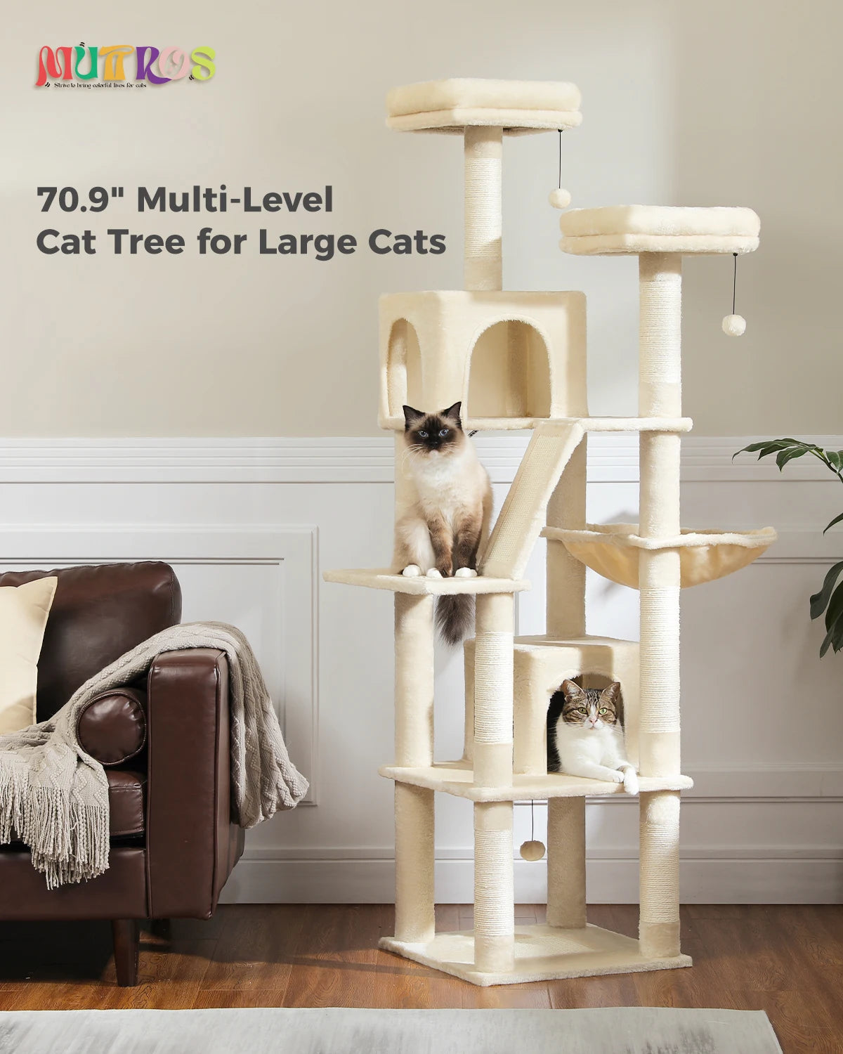 Large Tree Tower for Indoor Cats Multi-Level Plush