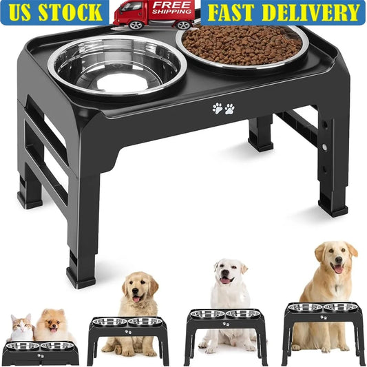 Foldable Adjustable Dog Bowl Stand with Non-Slip Base