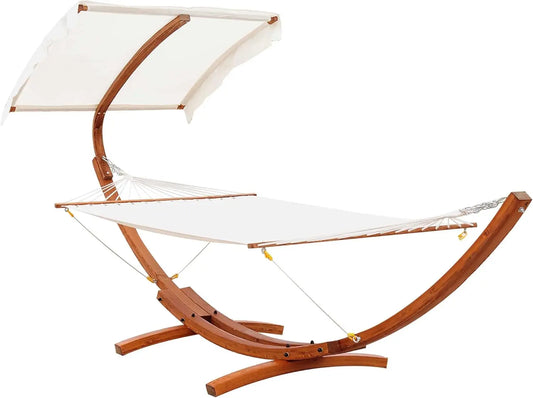 13FT Wooden Arc Patio Hammock with Canopy.